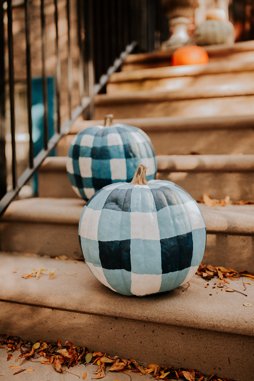 gingham DIY painted pumpkins
